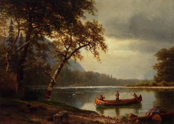 Pesca de salmón en el río Cascapediac Paisaje de Albert Bierstadt Pinturas al óleo